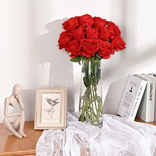 Waipfaru 12 Pcs Artificial Flowers Fake Silk Roses, Faux Real Touch Roses Bouquet with Long Stem for Wedding Party Home Decor (Red) - color: A-red, size: 12 Pcs