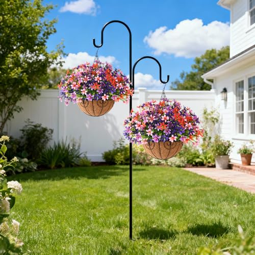 INQCMY Artificial Hanging Flowers for Outdoors, 6 Bundles UV Resistant Artificial Hanging Baskets,All Weather Fake Flowers for Patio, Porch, Yard, Window Box,Home for Spring Summer Decoration. - color: Light Red Purple Red Pink