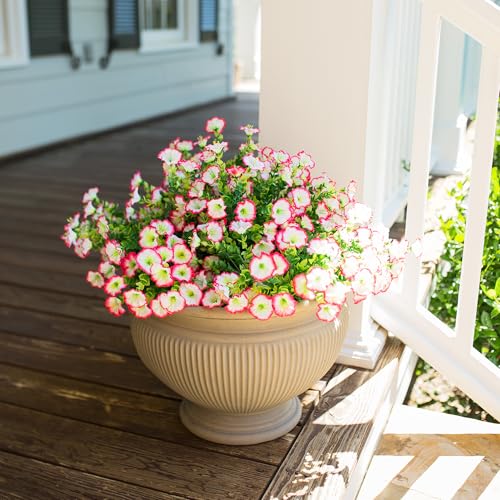 HyeFlora Artificial Faux Outdoor Flowers Plants for Spring Summer Decoration, 12 Bundles Silk Outside Morning Glory UV Resistant Realistic Fake Flowers for Planter Front Door Patio Yard Window Porch - color: Pink