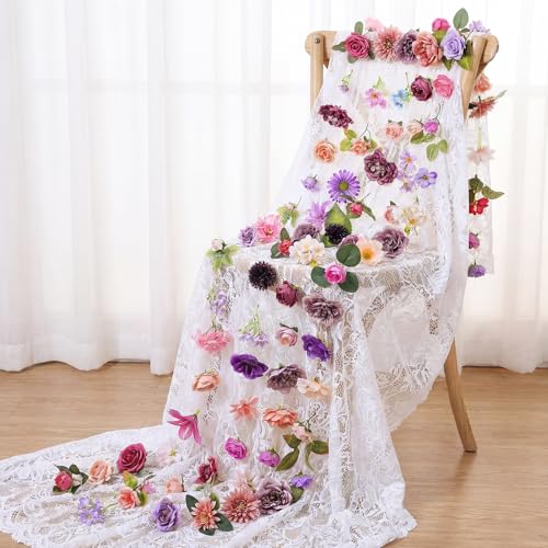 Suncalla 6 Pcs 35.46 ft Flower Garlands Backdrop Garden Party Decoration Artificial Wildflower Vines Fake Flower Vines Faux Silk for Wedding Bridal Wall Arch(Classic,Purple) - color: Purple