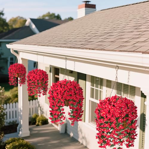 Artificial Bougainvillea Flowers Plants for Outdoors Decoration, 2 Pcs Faux Silk Flowers Long Trailing Fake Vines for Front Door Porch Planter Balcony Patio Summer Spring Home Decor, Red - color: Red