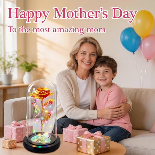 Childom Mothers Day Mom Gifts for Mom,Birthday Gifts for Women Grandma,Flowers for Delivery Prime,Colorful Red Light Up Rose in A Glass Dome,Anniversary Valentines Roses Gift for Her Wife Daughter - color: Red Colorful Large