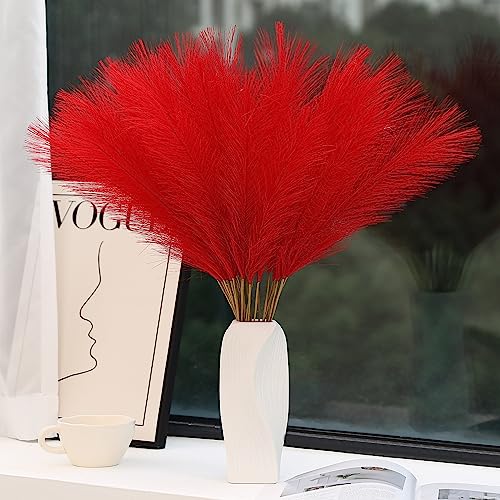 Wertuirk Red Pampas Grass Decor - 30pcs 24 Inch Short Artificial Pampas Grass Decor, Fake Pompas Floral for Vase Filler, Wedding Flower Arrangement, Party and Home Decor (Red) - color: A Red, size: 30 Pieces