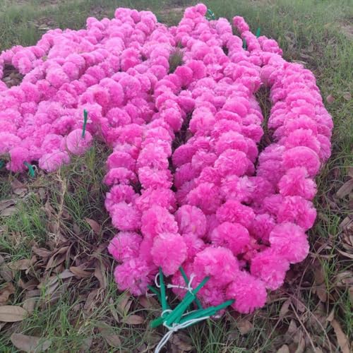 Artificial Marigold Garland for Decoration 5 Pcs of 5 feet Long Strands Artificial Marigold Flowers, Indian Decor for Pooja, Wedding Christmas, Events Decorations (Pink) - color: Pink
