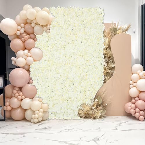 Artificial Flower Wall Panels Ivory 7x4.6ft Silk Hydrangea Floral Backdrop for Wedding Baby Bridal Shower Event Photo DIY Background Decorations - color: Ivory, size: 7ftx4.6ft