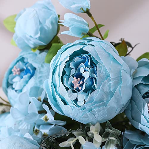 Duovlo Artificial Peony Silk Flowers Fake Flowers Vintage Wedding Home Decoration,Pack of 1 (Spring Blue) - color: Spring Blue