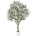 Jocoevol Olive Trees Artificial Indoor, 6FT Tall Faux Olive Tree with White Tall Planter, Artificial Plants with Natural Wood Trunk and Lifelike Fruits for Home Office Decor, 1 Pack - size: 6ft