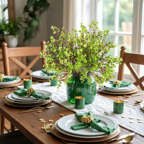 Hananona 10 Pcs Babys Breath Green Flowers Artificial Gypsophila Flowers St. Patrick's Day Fake Silk Flowers for Home Decor Spring Floral Arrangement Table Centerpieces - color: Green