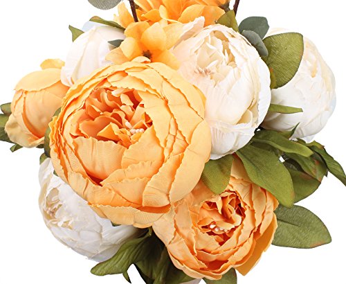 Duovlo Artificial Peony Silk Flowers Fake Flowers Vintage Wedding Home Decoration,Pack of 1 (New Orange) - color: New Orange