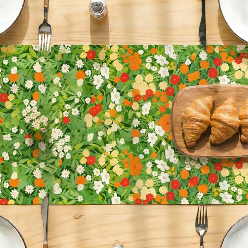 Black Cat Spring Table Runners Floral Spring Table Runner for Home Green Cat Decorations for Home Office Kitchen Farmhouse Apartment Living Room 13 x 72 Inch - color: Black Cat 03