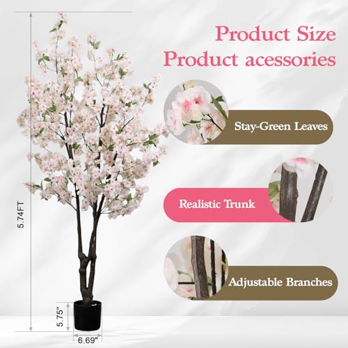 Artificial Cherry Blossoms Tree Bedroom Trees Indoor Faux Cherry Blossom Tree for Christmas New Year Home Decor - color: White-ap29