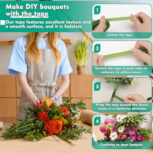 Flower Tape, Floral Tape for Bouquets, 1/2inch Green Flower Tape for Bouquet Stem Wrap Floral Arranging Craft Projects Corsages, Wedding Bouque - color: Light Green