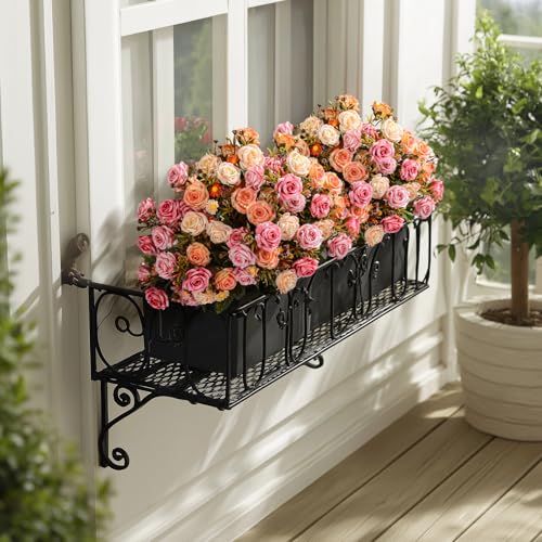 Artificial Rose Flowers for Outdoor 4 Bundles Rose Bouquet with Daisy Faux Flowers UV Resistant for Home Indoor Outside Garden Porch Window Box Balcony Yard Porch Fall Decor (Pink+Orange) - color: Pink+orange