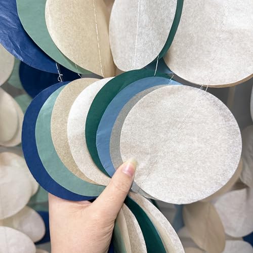205 Ft Sage Green Dusty Blue Khaki Beige Circle Dot Backdrop Garland Tissue Paper Polka Dots Hanging Streamer for Baby Shower Birthday Wedding One Silly Goose Themed Party Decorations Supplies - color: Dusty Blue Green