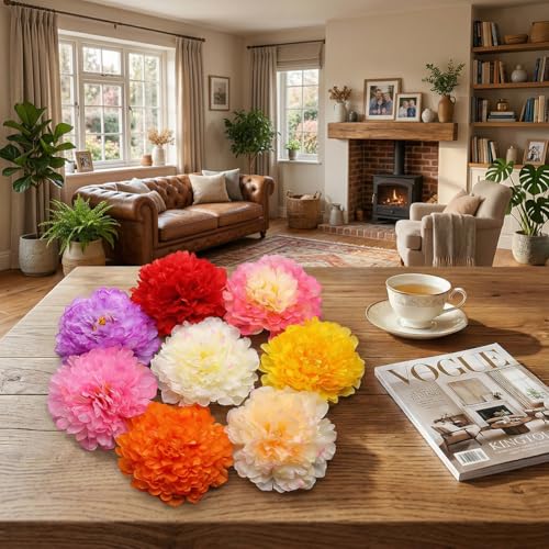 20 Pcs Pink Peony Artificial Flowers 7.8" Real Touch Big Faux Peonies Fake Flower Heads for Wedding Bridal Bouquet,Table Centerpieces, Home Decor - color: Pink