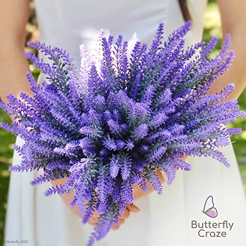 Butterfly Craze Lavender Flower Stems - Lifelike Outdoor Artificial Plants - DIY Crafts & Floral Picks - Planter Filler & Window Flower Box - Pack of 8, 14.5"-16.5" Violet & Green - size: 8 Piece Bundle