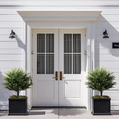 AENTGIU 23.6" Artificial Cedar Topiary Ball Trees, 2-Pack Outdoor Faux Cypress Shrubs with Ground Spikes, UV Resistant Fake Greenery Bushes for Front Porch Planters, Patio, Entryway, Garden Decor