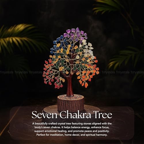 7 Chakra Handmade Natural Gemstone Tree | Birthday Gift for Women | Decorative Bonsai Tree for Home & Office Décor | Gift for Mom & Loved Ones (Multicolour) - color: Seven Chakras Tree