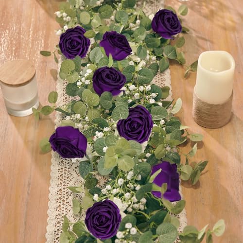 INSUNSIX Artificial Roses,16PCS Purple Flowers 2.76" Austin Silk Roses Artificial Flowers Bulk for Wedding Bouquets Party Home Decor(Purple) - color: Purple