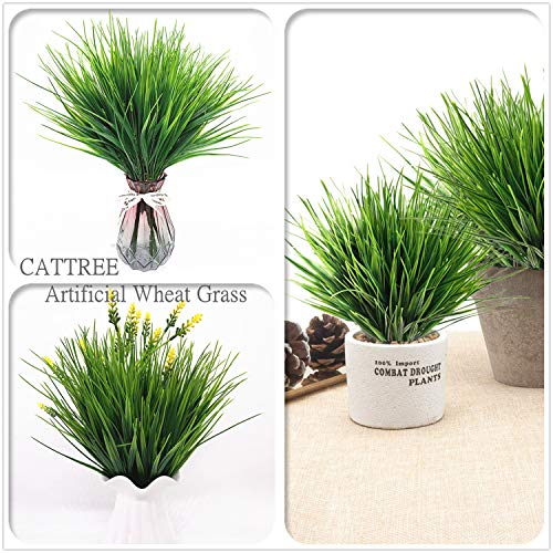 CATTREE Artificial Shrubs Bushes, Plastic Wheat Grass Green Leaves Fake Plants for Indoor Outdoor Home Garden Verandah Kitchen Office Wedding Arrangements Christmas Decoration 8 Pack - color: Wheat Grass-8 Pcs
