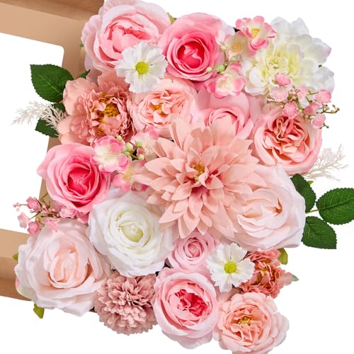 Serwalin Artificial Pink Flowers, Dahlia Fake Silk Flowers for DIY Wedding Bridal Bouquets Baby Shower Centerpieces Cake Decor Birthday Party Home Decor - color: Abby Pink, size: Grand