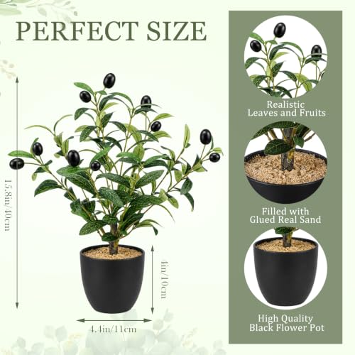 Giegxin 2 Pack 15.8 Inch Small Artificial Olive Tree Indoor 40cm Faux Olive Plant with Black Pot for Home Office Room Table Modern Decor - color: Black