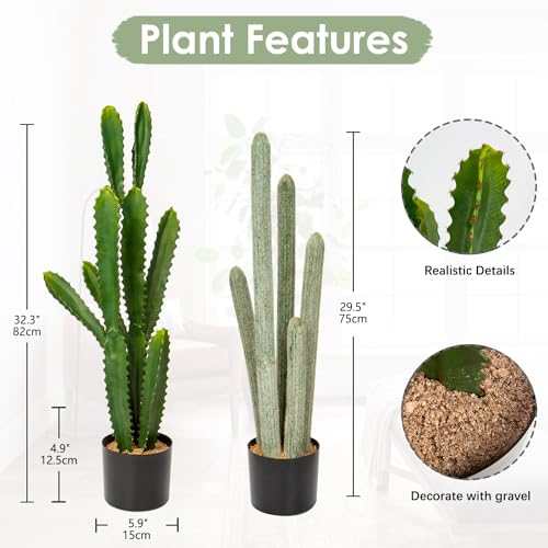 DILATATA 29.5”+32.5” Tall Fake Cactus Plant Potted Large Cactus 'Euphorbia Accruensis Cactus' Big Cacti Plants Artificial Cactus for Home Garden Office Decor Housewarming Gifts Faux Cacti-Set of 2 - color: Mix