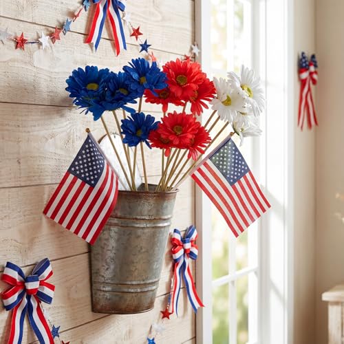 Tigeen 14 Pcs 4th of July Decor Red White Blue Artificial Flower Patriotic Decoration Daisy Flower with 2 Flag 250th Anniversary Table Centerpieces for Memorial Veterans Independence Day Home Decor - style: Daisy