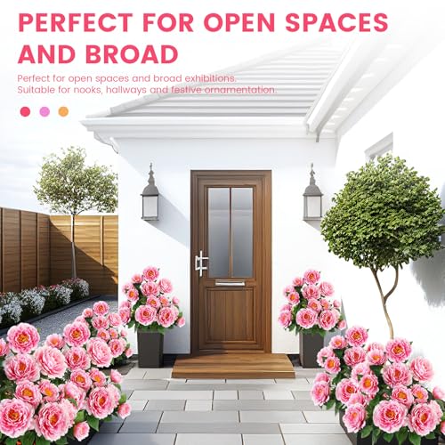 Thiccywoov 2 Pack 36" Artificial Peonies Flowers for Outdoor, 3 Ft Faux Outdoor Plants with Spike UV Resistant Realistic Fake Floral Bush for Indoor Front Door Porch Backyard(Pink) - color: Pink