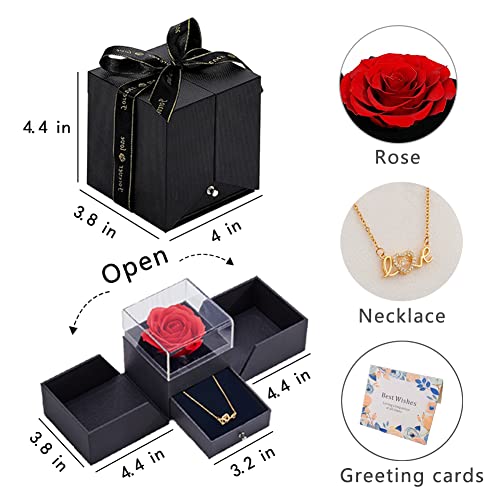 EIGHTOWN Roses Bouquet Artificial Flower - Preserved Blue Rose Flowers with Love Necklace for Her - Unique Gifts Valentine's Day, Mother's Day, Thanksgiving, Birthday, Anniversary - color: Blue Maggie
