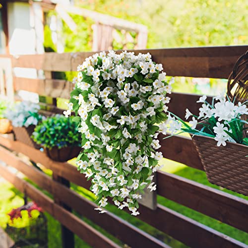 ZFProcess Artificial Fake Hanging Flowers Plants for Outdoor Spring Summer Decoration, 2PCS Faux Silk Violet UV Resistant Look Real Trailing Vines for Outside Home Planter Porch Patio(White) - color: A White