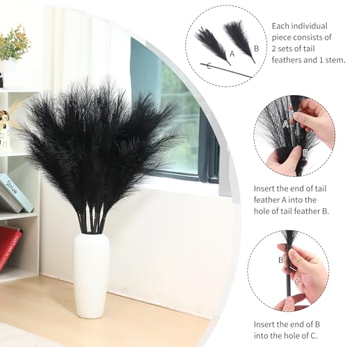 Wertuirk 9 Stems Black Pampas Grass - 38 Inch Tall Faux Pompous Grass Decor, Long Artificial Pompas Floral for Gothic Room Decoration, Wedding Flower Arrangement, Halloween and Home Decor (Black) - color: Black