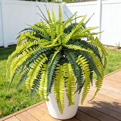 Muhanjia Polyester Artificial Boston Fern Bush,Set of 4,Fake Fern Hanging Plants UV Resistant that Look Real for Outdoors and Home Decor. (36" 4Pcs-Yellow Green) - color: Yellow Green
