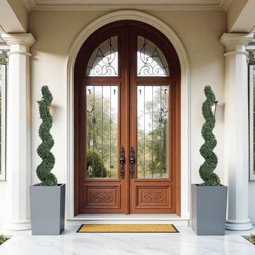 5ft Artificial Spiral Topiary Trees Outdoor Set of 2 – Faux Boxwood Bushes Shrubs, Fake Potted Plants for Front Porch Planter Indoor Outside Decor, UV Resistant 5 Foot - color: Dark Green, size: 5ft