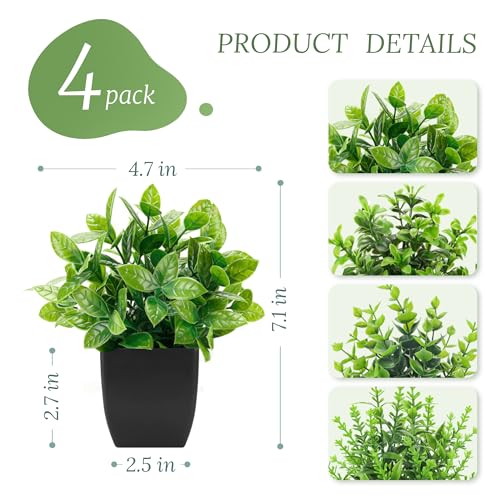 Der Rose 4 Pack Black Bathroom Decor Fake Plants Mini Artificial Greenery Potted Plants for Halloween Decor Indoor Office Table Room Farmhouse Decor - color: Black