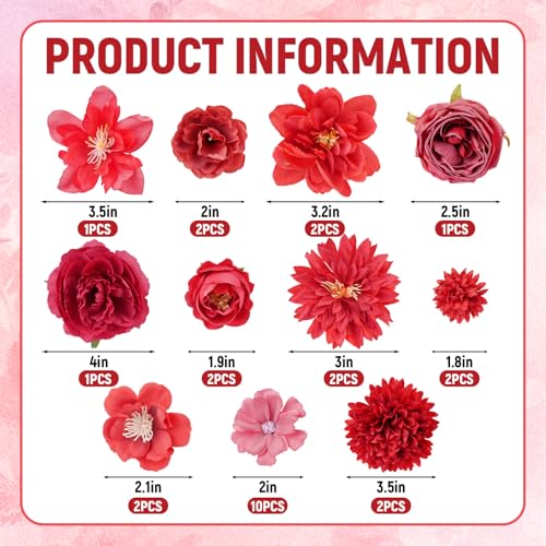 27 Pcs Faux Flowers Small Silk Artificial Flower for DIY Multicolor Flowers Craft Supplies for Wedding Party Graduation Home Decor (27, Red) - color: Red