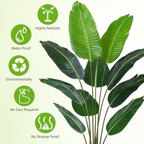 2-Pack Artificial Tree Bird of Paradise Artificial Plant, 5 Ft Faux Tropical Plant Palm Tree with Leaves Trunks Faux Banana Leaf Tree for Home Decor Living Room Indoor Outdoor Office - size: 5ft-2 pack