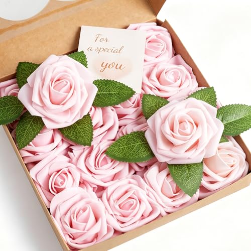 16 Pcs Fake Pink Roses Artificial Flowers | Pink Foam Roses with Stems, Artificial Flowers for DIY Wedding Bouquets, Centerpieces, Party, Home Decor - color: Peach Pink