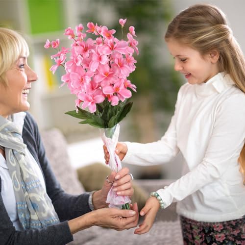 26.7'' Artificial Orchid Stems, 12Pcs Pink Silk Turquoise Orchids Flowers for Wedding Bridal Bouquet Boutonniere Wreath Table Centerpiece Outdoor Decor - color: Pink