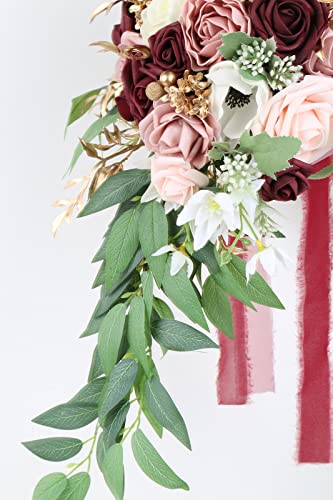 9 Inch Artificial Wedding Bouquets for Bride Bridal Bouquet Bridesmaid Bouquet Tossing Bouquet for Wedding Ceremony Anniversary Bridal Shower(Marsala & Blush) - color: Marsala & Blush