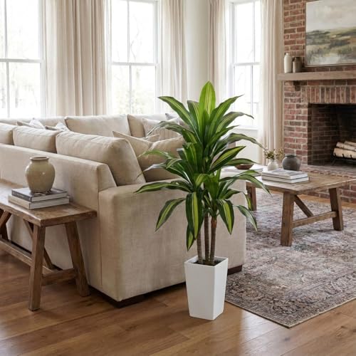 Aveyas 4ft Artificial Dracaena Tree for Home Decor, 4 Feet Real Touch Large Faux Plant Fake Silk Floor Trees with Pot for Indoor Outdoor House Living Room Office (4 ft Tall Including Raised Pot) - color: Dracaena Tree (4ft)