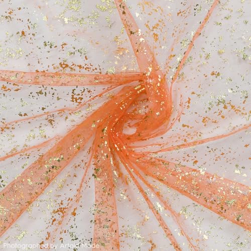 Artoid Mode Orange Gold Gauze Table Runner 120 Inch 10FT, Glitter Metallic Foil Sheer Dining Wedding Anniversary Holiday Table Decor for Home Party - color: Orange, size: 28" x 120"