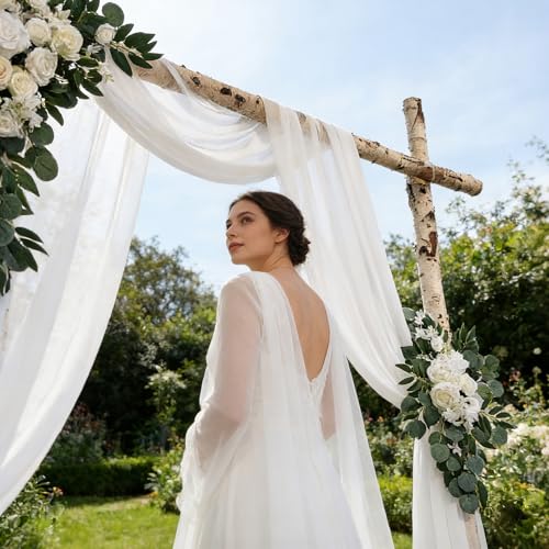 Garvee Arch Flowers with Drapes Kit (Pack of 3) - 2 Pcs Floral Arrangement, 1 Pcs Sheer Drape for DIY Wedding Ceremony Reception Arbor Backdrop Party Decor