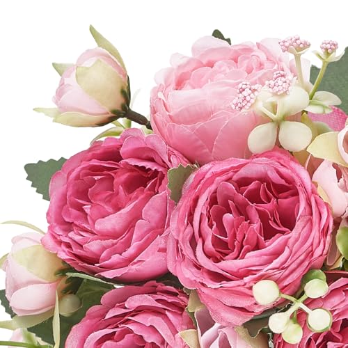 Mkono Peonies Artificial Flowers, Small Silk Flowers for Home Decor Indoor Fake Bouquet Faux Floral Arrangements Dining Table Centerpieces for Kitchen Party Decor (2, Mixed Pink) - color: Mixed Pink