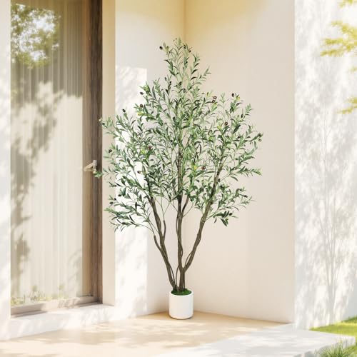 Caxchiling Large Artificial Olive Tree 6FT, Fake Tree for Indoor Outdoor, Lifelike Faux Floor Plants with Heavy Trunk with Vines and Moss Topper, Home Office Decor for Living Room Bedroom Doorway - color: Olive, size: 6ft Plus