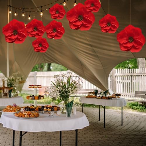 BRT Bearingshui Red Paper Flowers Decoration for Wall Total 9 Pcs, Artificial Flowers for Wedding Decor,Flower Backdrop Decor, Baby Bridal Shower Birthday Party, Red 3D Wall Flowers Decor - color: Red