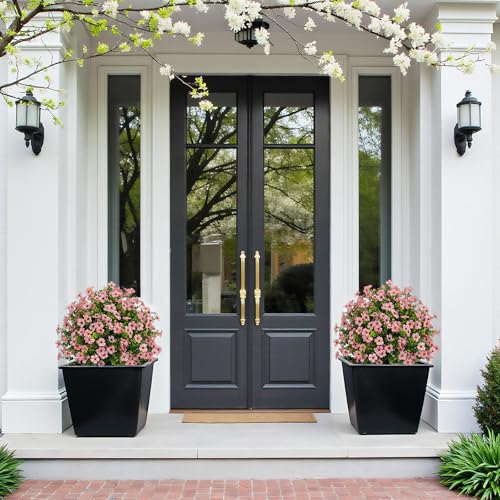 24" Artificial Potted Plants Outdoor Set of 2, UV Resistant Faux Pink Daisy Mums Flowers with Eucalyptus, Decorative Plants in Pots for Front Porch, Patio & Entryway - color: Pink, size: 24in Daisy Eucalyptus