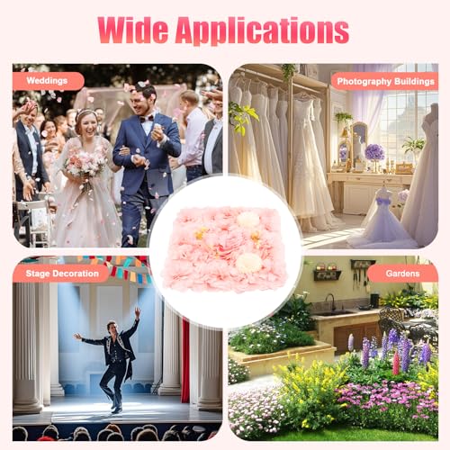 12 Pcs Artificial Flower Wall Panels Silk Dahlia Rose 3D Faux Flower Backdrop Panels Background Decorative for Wedding Celebrations Festive Party Home, 23.62 * 15.74in (Pink-3) - color: Pink-3