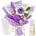 Crochet Flower Bouquet, Purple Handmade Knitted Flowers | Crochet Rose Lavender Flowers, With Card Gift, For Lover Girlfriend Friends - color: Lavender Rose