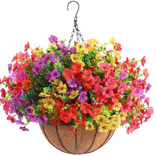 Rowfad 36 Bundles Artificial Flowers Outdoors UV Resistant Fake Plastic Spring Mum Flowers Colorful Silk Plants for Outside Porch Window Patio Home Decor(36, Red, Purple, Yellow, Rose Red) - color: Red, Purple, Yellow, Rose Red